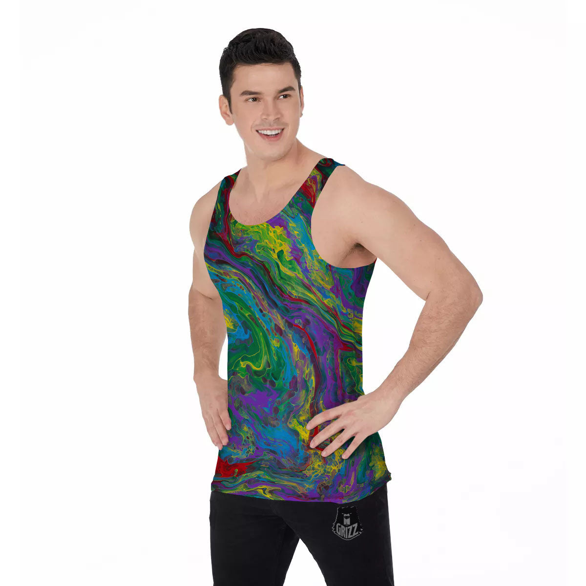 Psychedelic Abstract Print Men's Tank Top-grizzshop