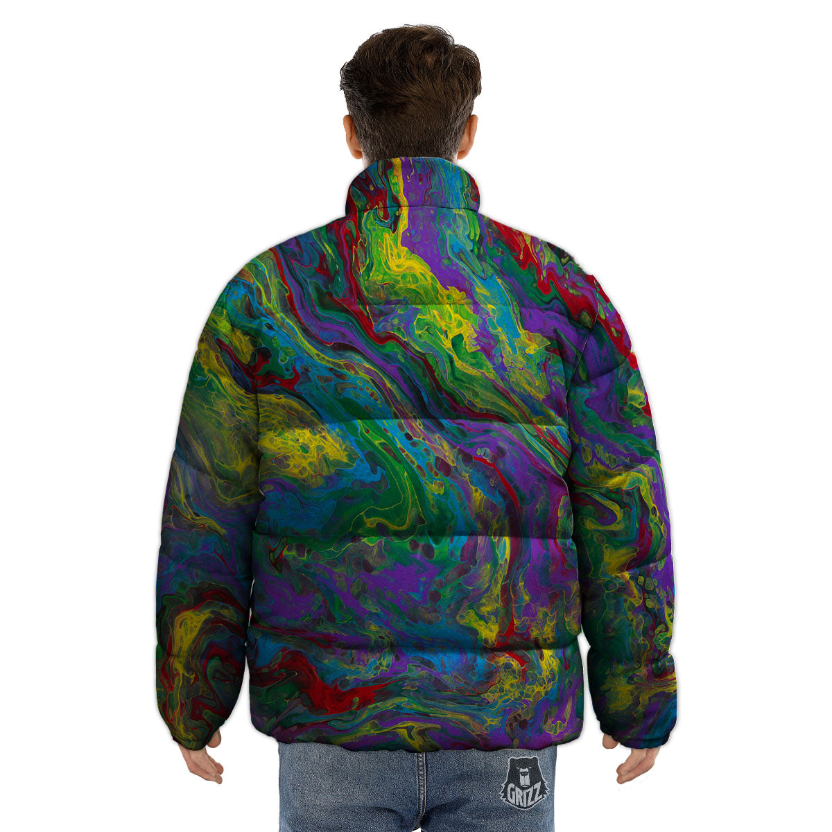 Psychedelic Abstract Print Puffer Jacket-grizzshop