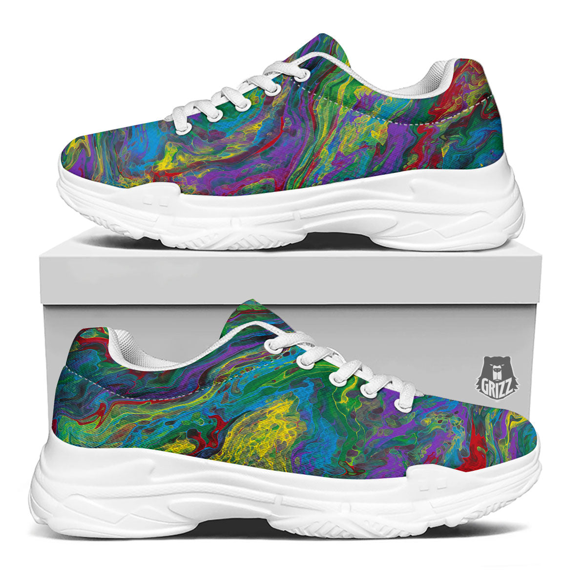 Psychedelic Abstract Print White Chunky Shoes-grizzshop