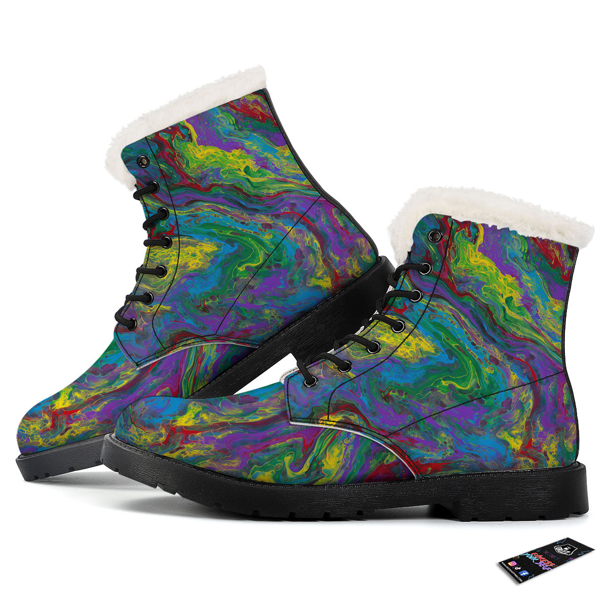 Psychedelic Abstract Print Winter Boots-grizzshop