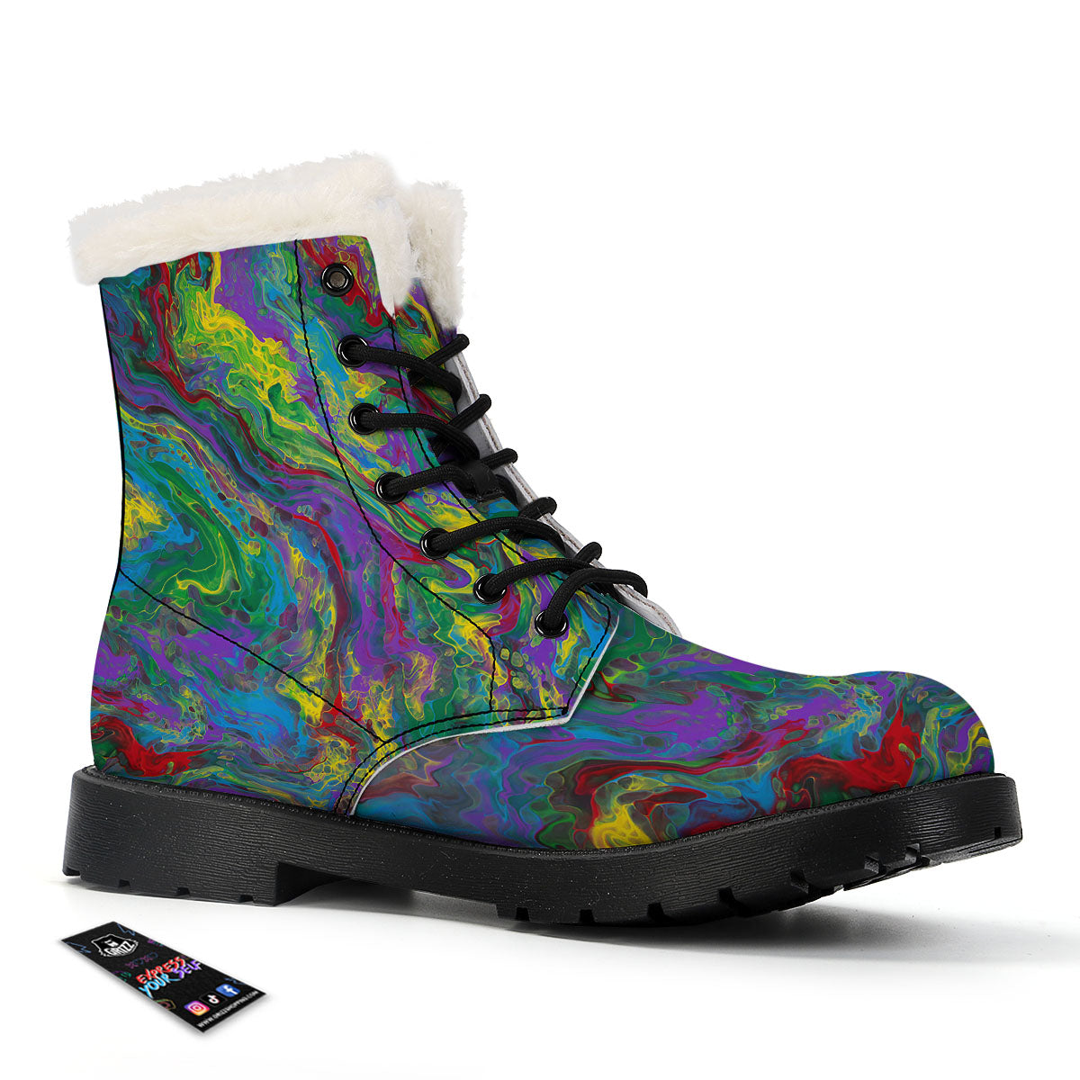 Psychedelic Abstract Print Winter Boots-grizzshop