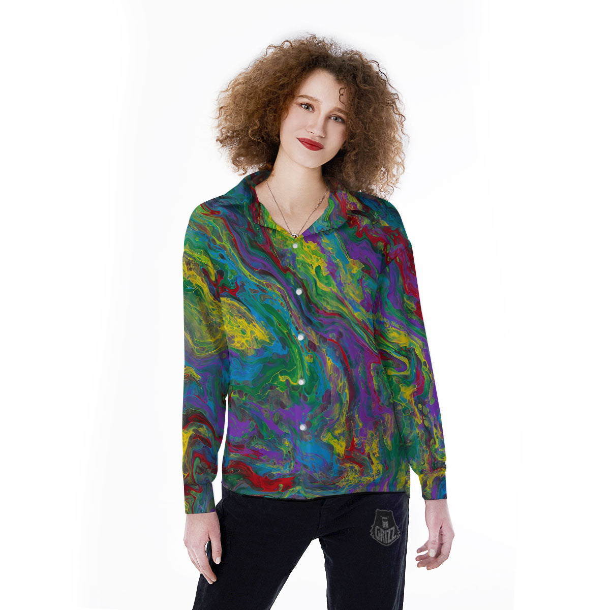 Psychedelic Abstract Print Women's Long Sleeve Shirts-grizzshop