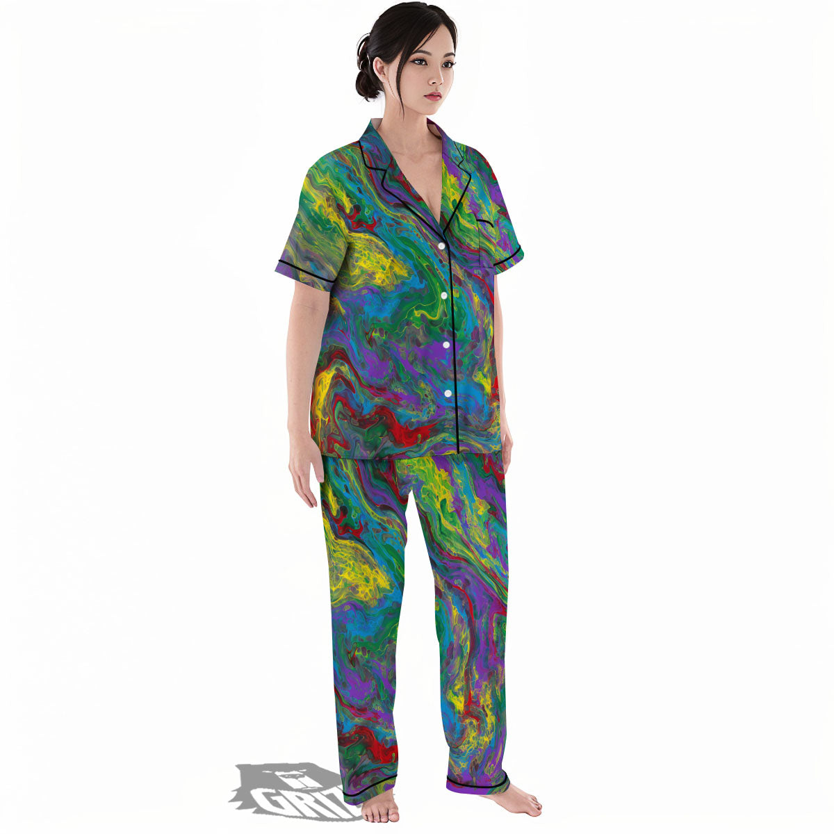 Psychedelic Abstract Print Women's Pajamas Set-grizzshop