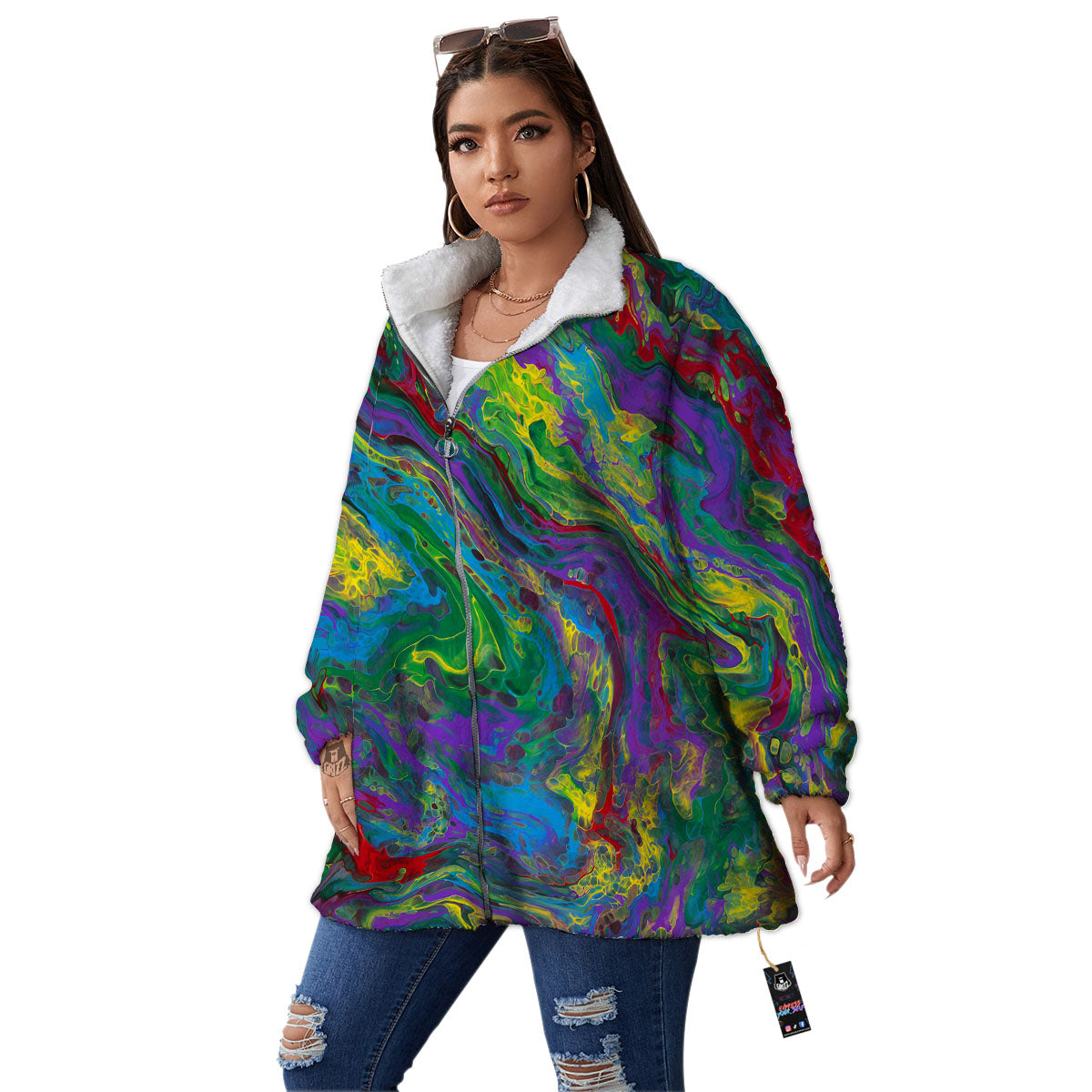 Psychedelic Abstract Print Women's Sherpa Jacket-grizzshop