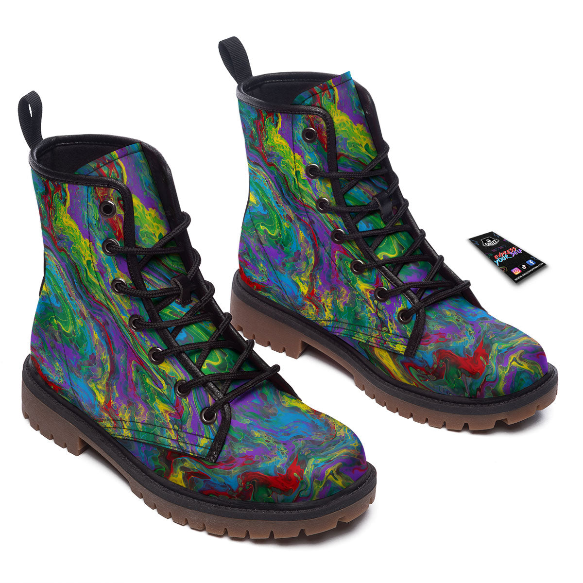 Psychedelic Abstract Print Work Boots-grizzshop