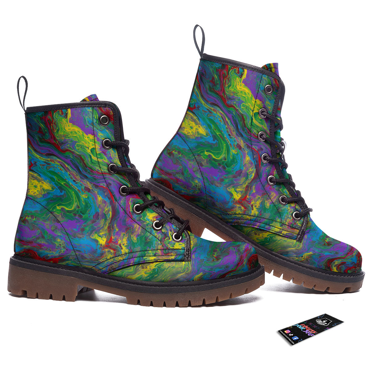 Psychedelic Abstract Print Work Boots-grizzshop