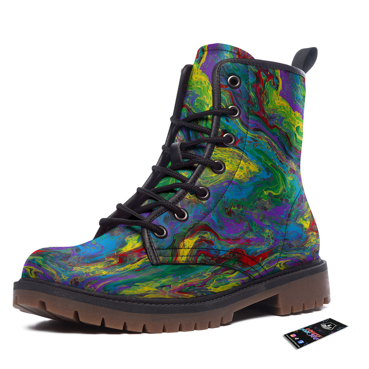 Psychedelic Abstract Print Work Boots-grizzshop