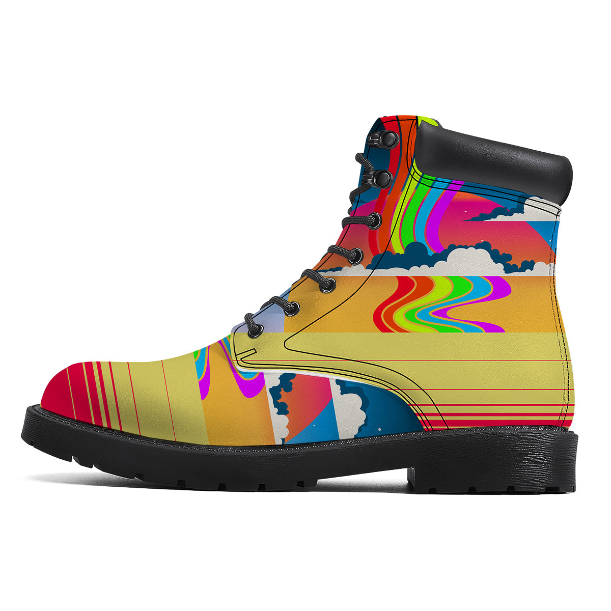 Psychedelic And Gradient Sky Rainbow Print Boots-grizzshop