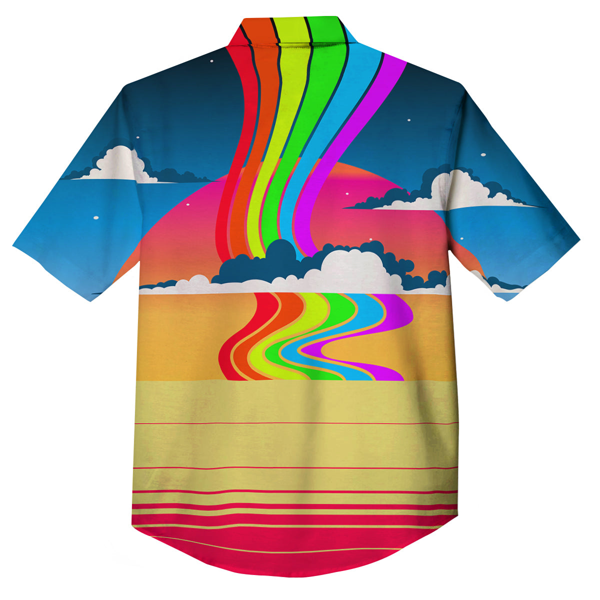 Psychedelic And Gradient Sky Rainbow Print Button Up Shirt-grizzshop