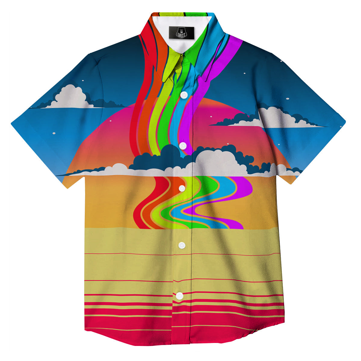 Psychedelic And Gradient Sky Rainbow Print Button Up Shirt-grizzshop