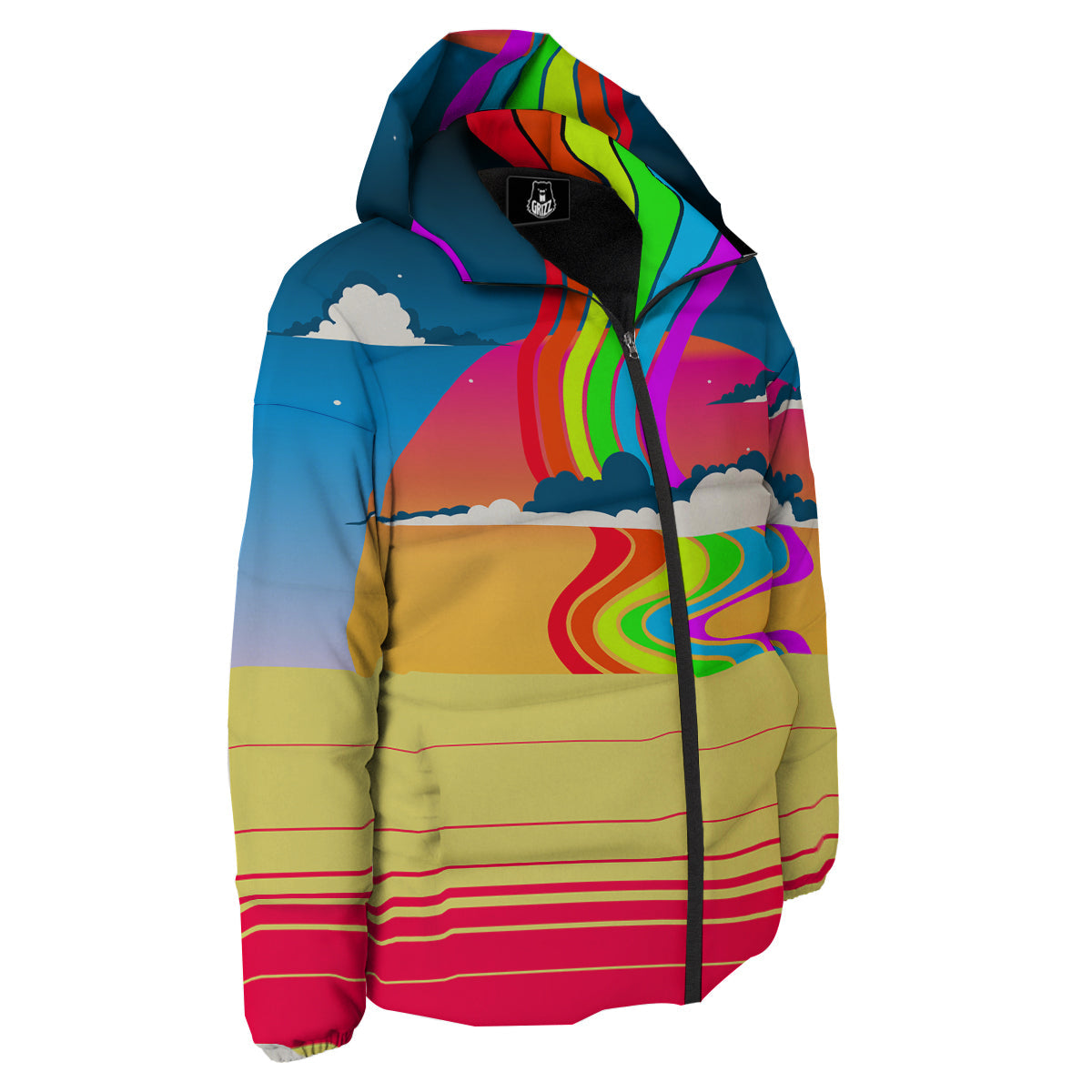 Psychedelic And Gradient Sky Rainbow Print Down Jacket-grizzshop