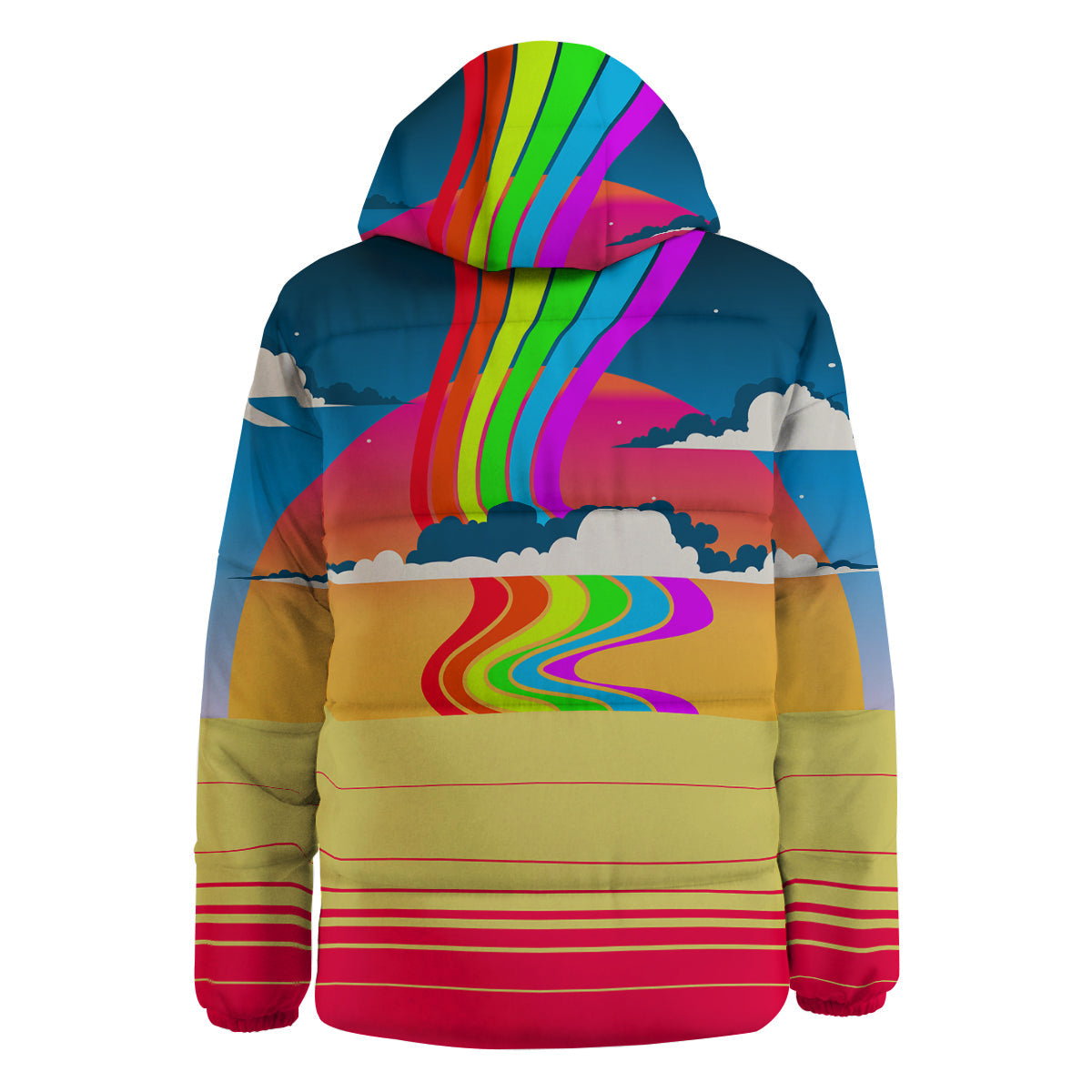 Psychedelic And Gradient Sky Rainbow Print Down Jacket-grizzshop