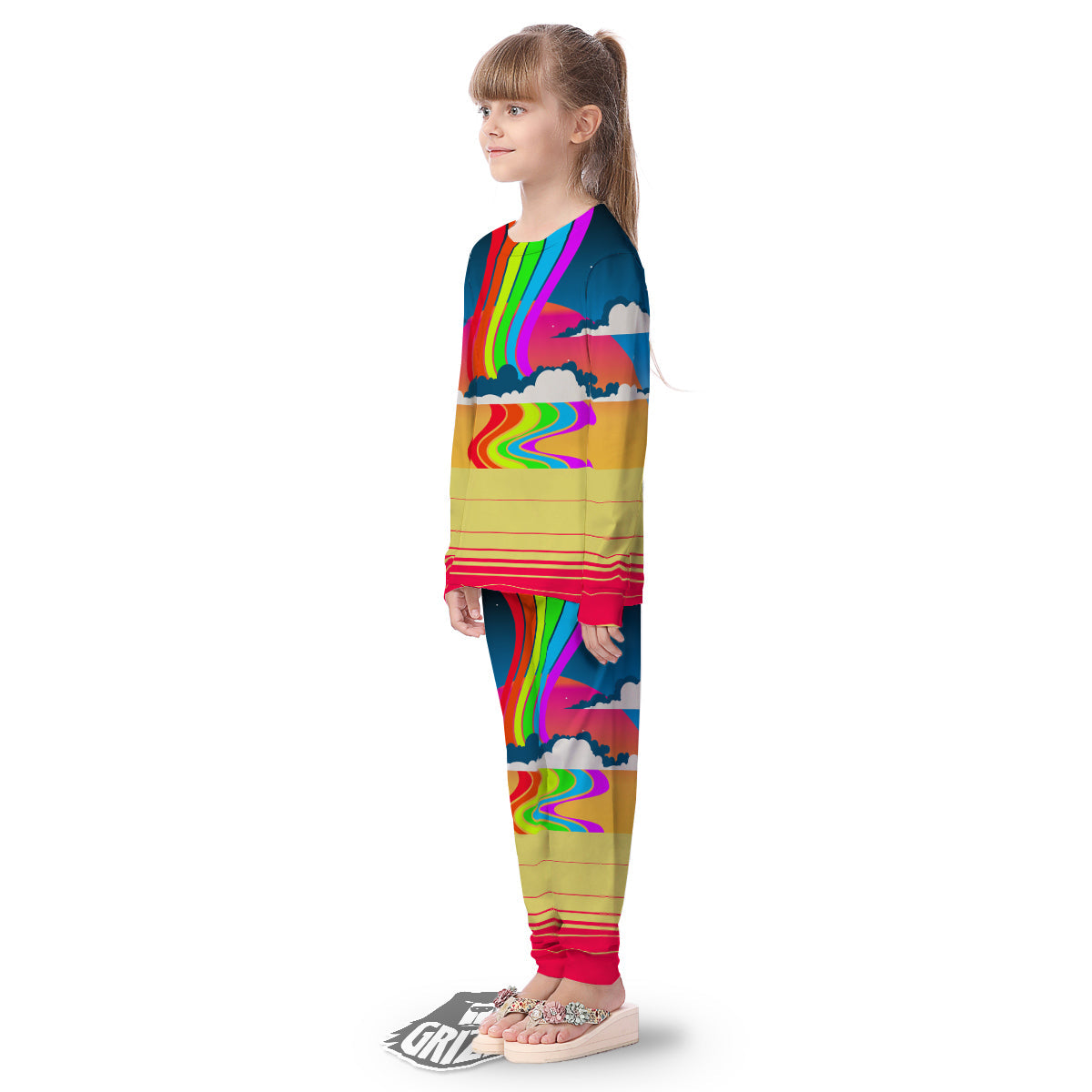 Psychedelic And Gradient Sky Rainbow Print Kid's Pajamas-grizzshop