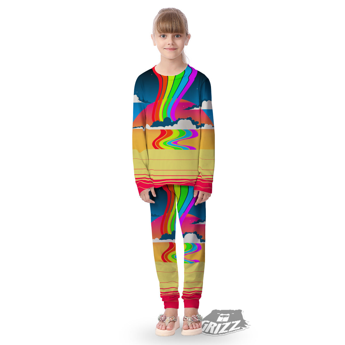 Psychedelic And Gradient Sky Rainbow Print Kid's Pajamas-grizzshop