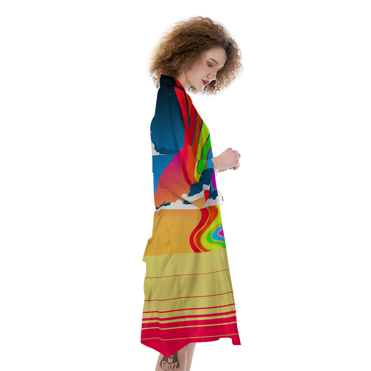 Psychedelic And Gradient Sky Rainbow Print Kimono-grizzshop