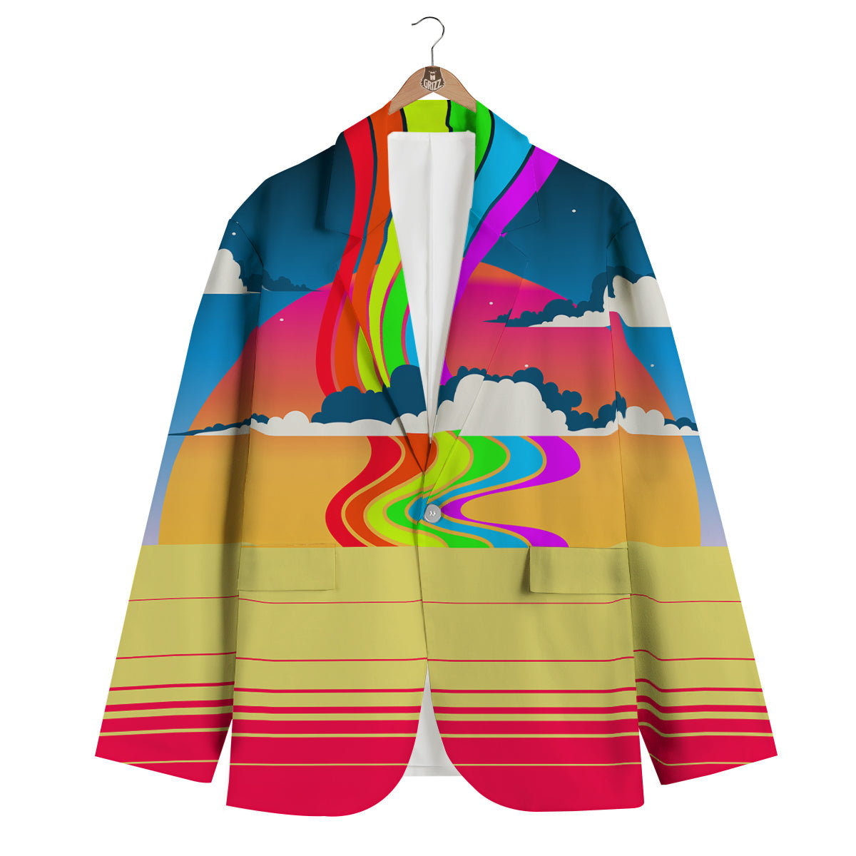 Psychedelic And Gradient Sky Rainbow Print Men's Blazer-grizzshop