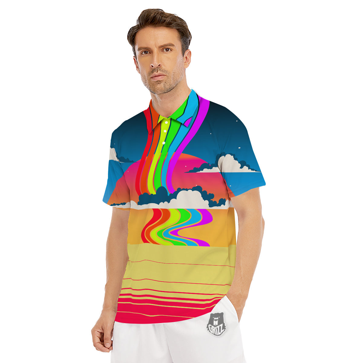 Psychedelic And Gradient Sky Rainbow Print Men's Golf Shirts-grizzshop