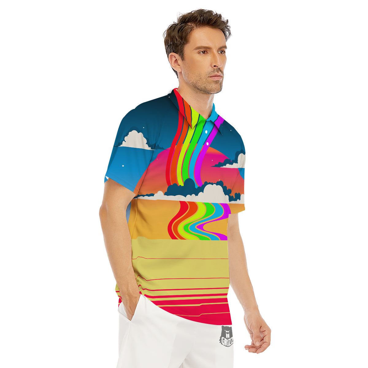 Psychedelic And Gradient Sky Rainbow Print Men's Golf Shirts-grizzshop