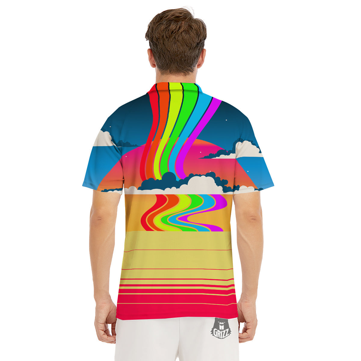 Psychedelic And Gradient Sky Rainbow Print Men's Golf Shirts-grizzshop