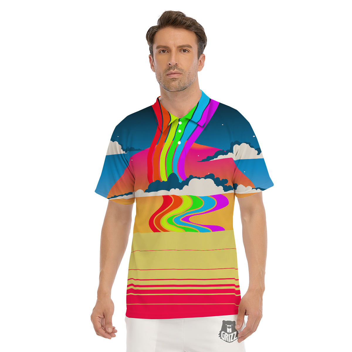 Psychedelic And Gradient Sky Rainbow Print Men's Golf Shirts-grizzshop