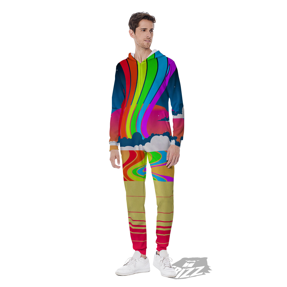 Psychedelic And Gradient Sky Rainbow Print Men's Jumpsuit-grizzshop