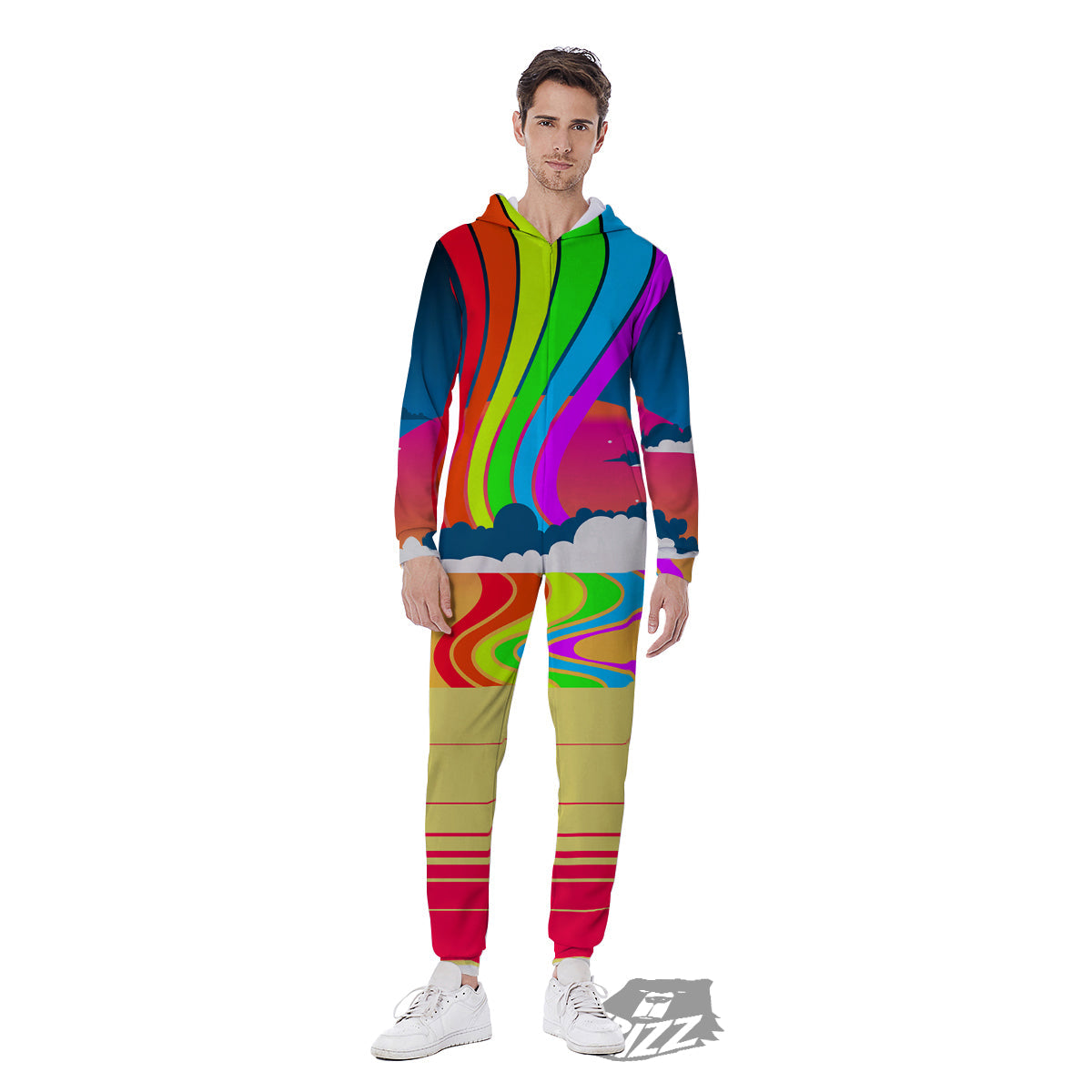 Psychedelic And Gradient Sky Rainbow Print Men's Jumpsuit-grizzshop