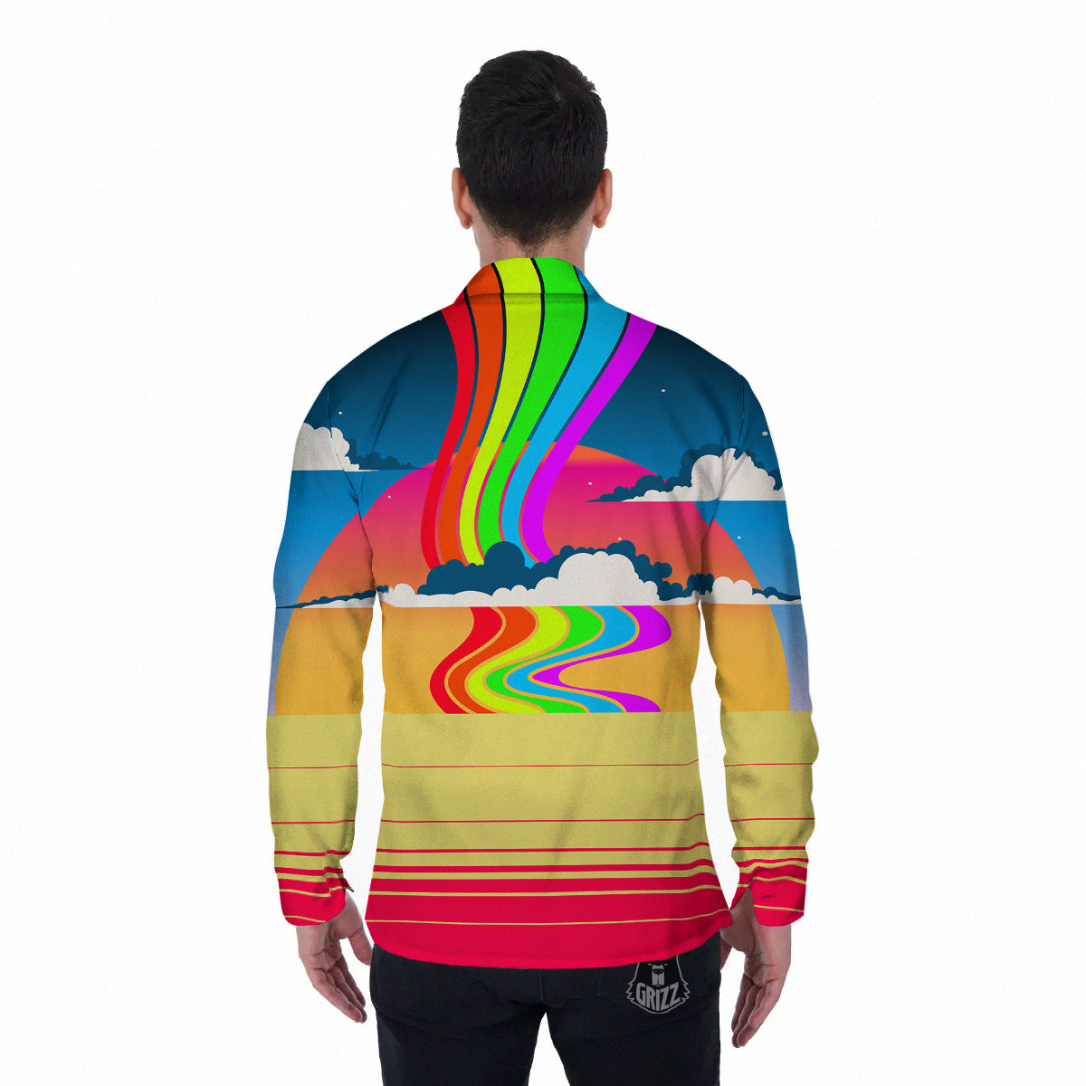 Psychedelic And Gradient Sky Rainbow Print Men's Long Sleeve Shirts-grizzshop