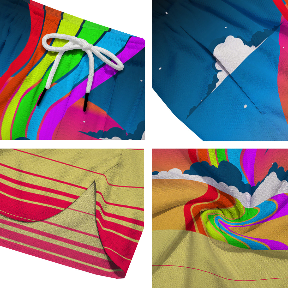 Psychedelic And Gradient Sky Rainbow Print Men's Running Shorts-grizzshop