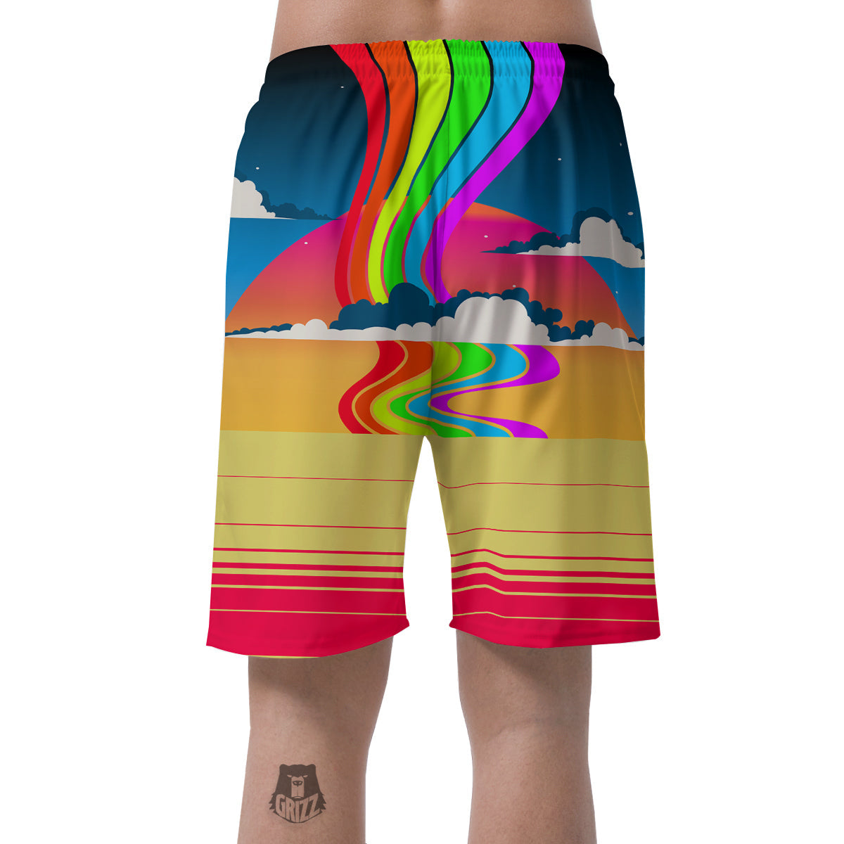Psychedelic And Gradient Sky Rainbow Print Men's Shorts-grizzshop