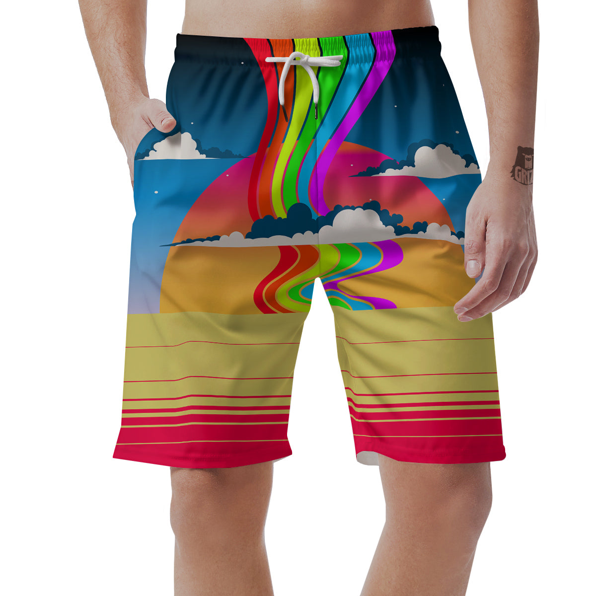 Psychedelic And Gradient Sky Rainbow Print Men's Shorts-grizzshop