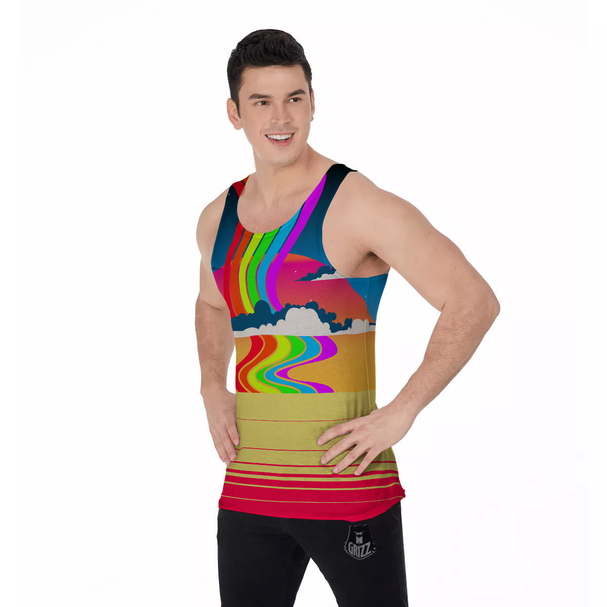 Psychedelic And Gradient Sky Rainbow Print Men's Tank Top-grizzshop
