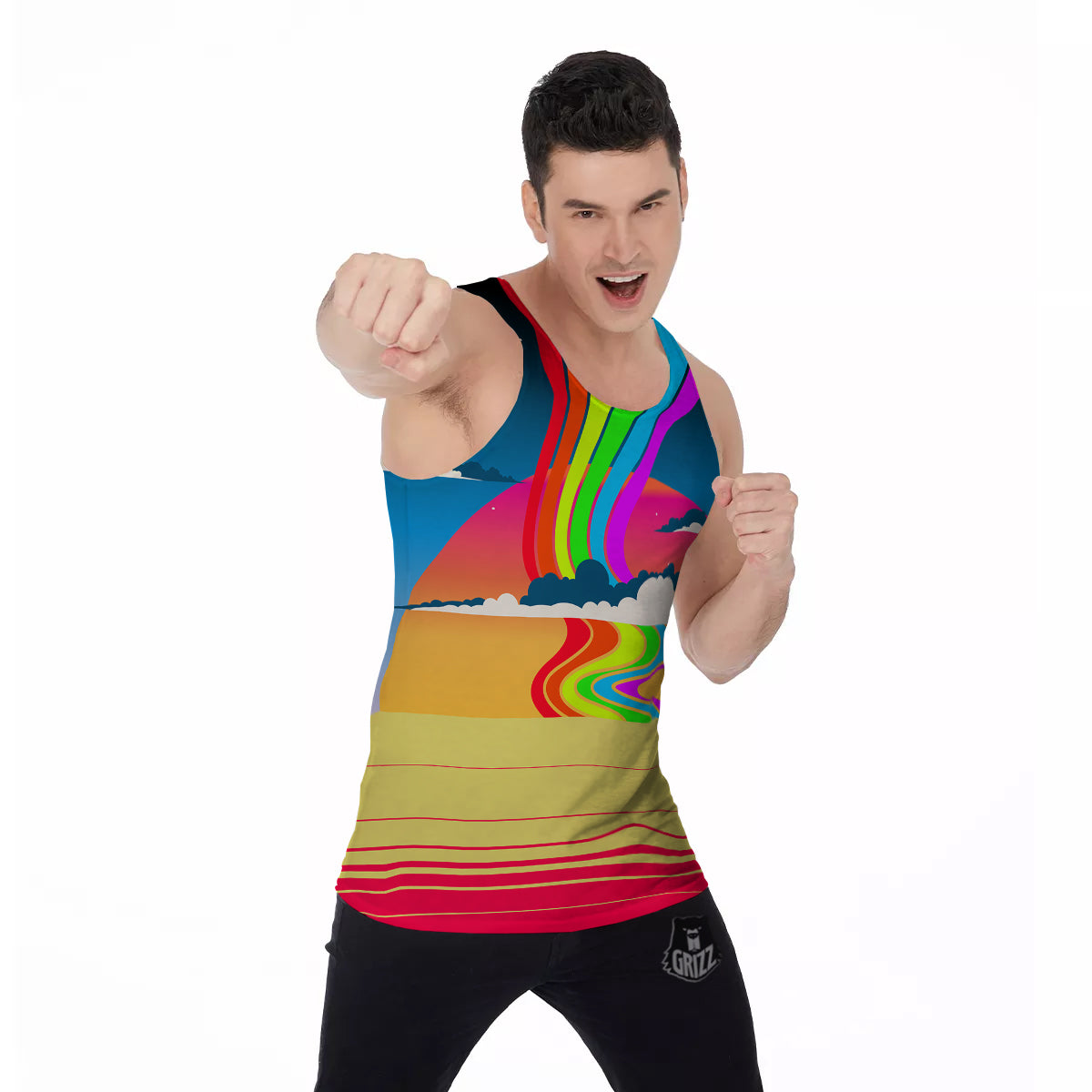 Psychedelic And Gradient Sky Rainbow Print Men's Tank Top-grizzshop