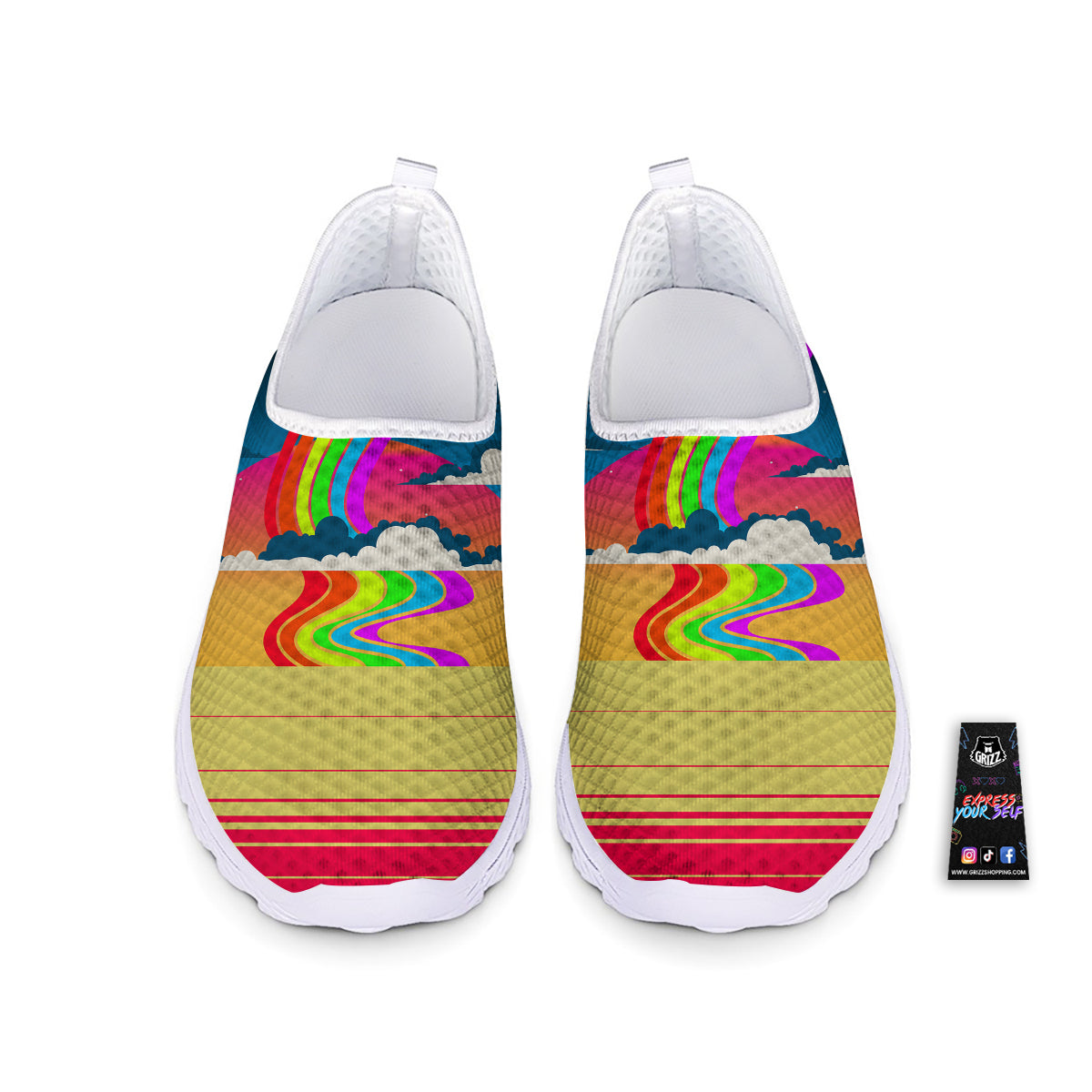 Psychedelic And Gradient Sky Rainbow Print Nurse Shoes-grizzshop