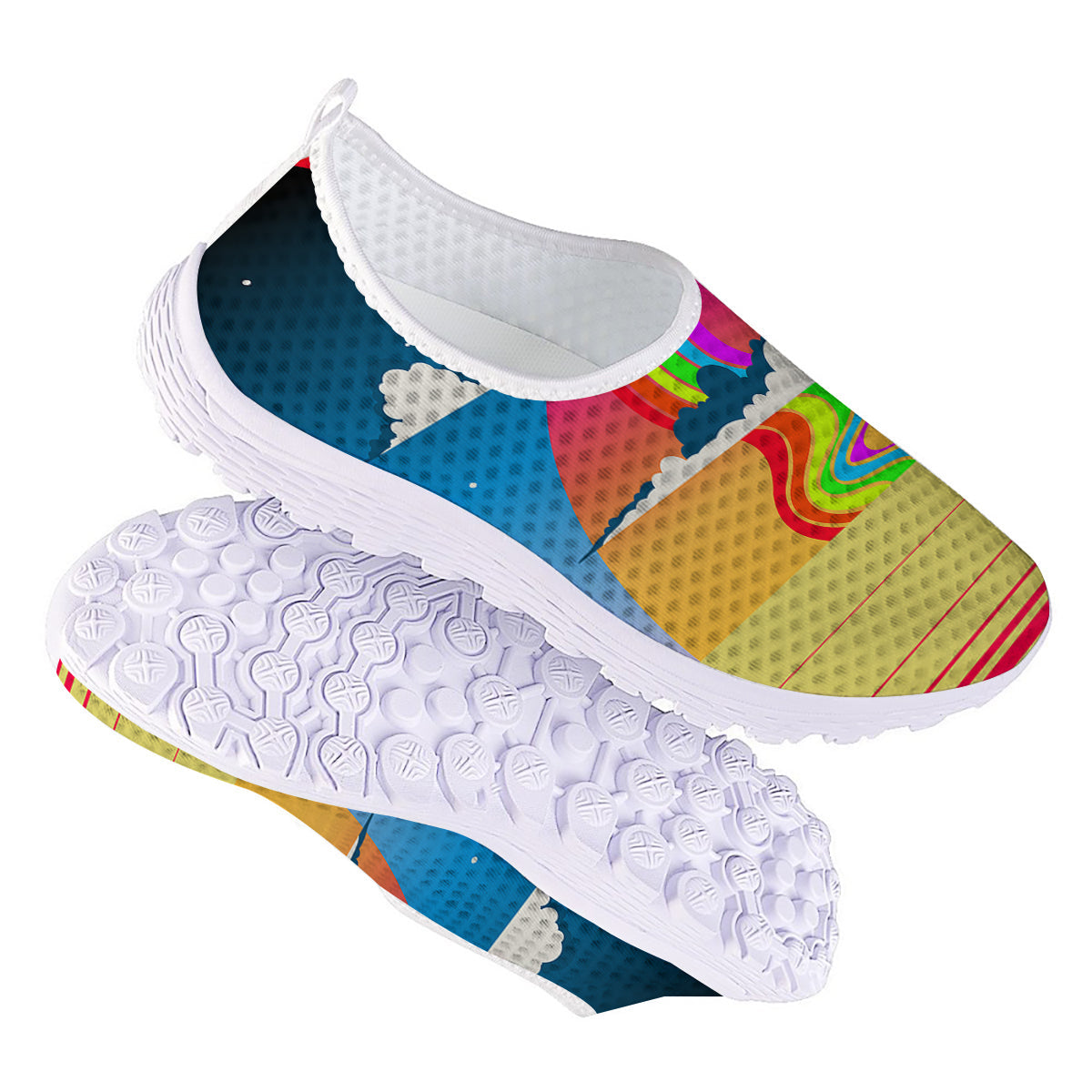 Psychedelic And Gradient Sky Rainbow Print Nurse Shoes-grizzshop
