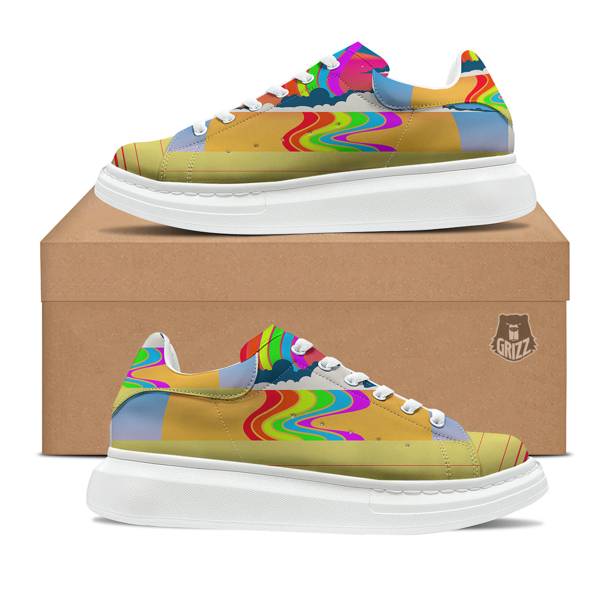 Psychedelic And Gradient Sky Rainbow Print Platform Shoes-grizzshop