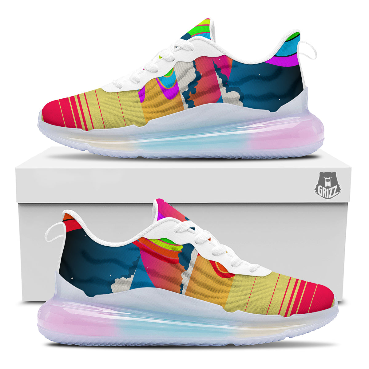 Psychedelic And Gradient Sky Rainbow Print Running Sneakers-grizzshop