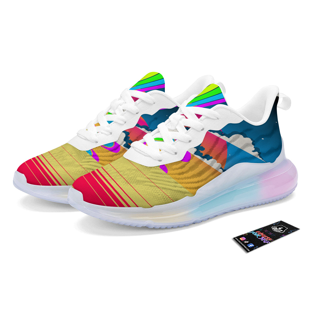 Psychedelic And Gradient Sky Rainbow Print Running Sneakers-grizzshop