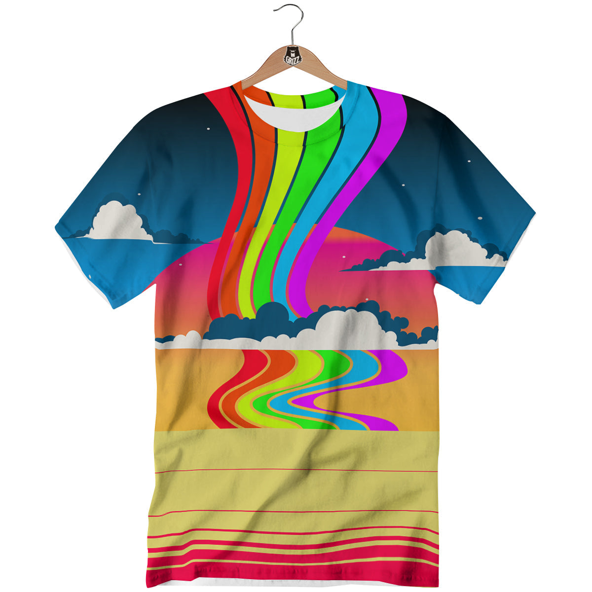 Psychedelic And Gradient Sky Rainbow Print T-Shirt-grizzshop