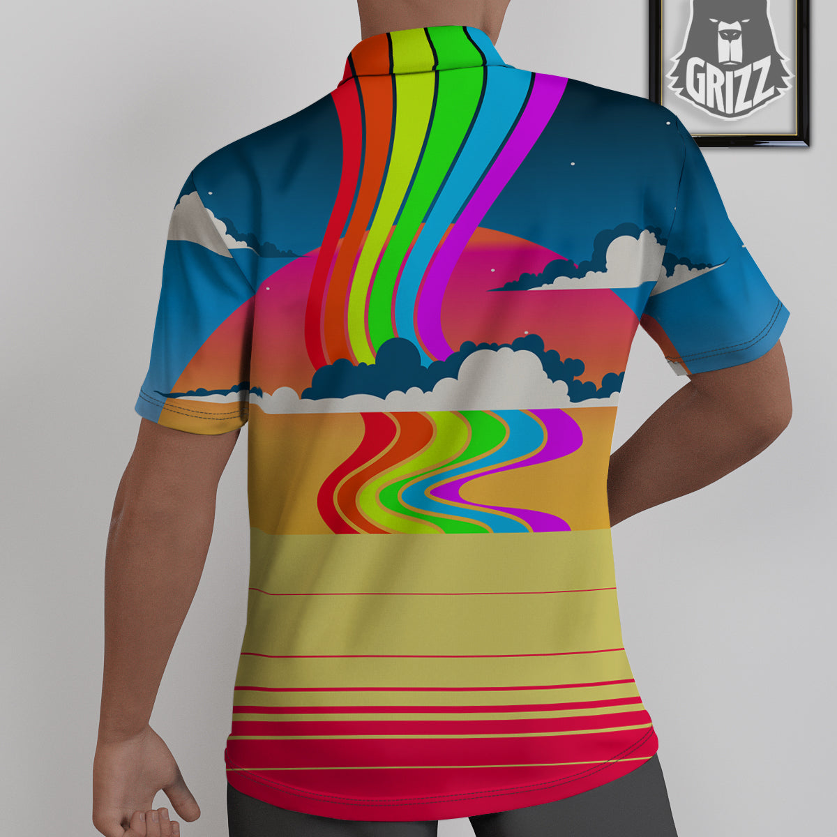 Psychedelic And Gradient Sky Rainbow Print Untucked Shirts-grizzshop