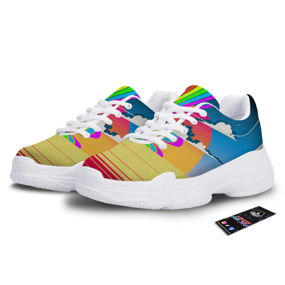Psychedelic And Gradient Sky Rainbow Print White Chunky Shoes-grizzshop