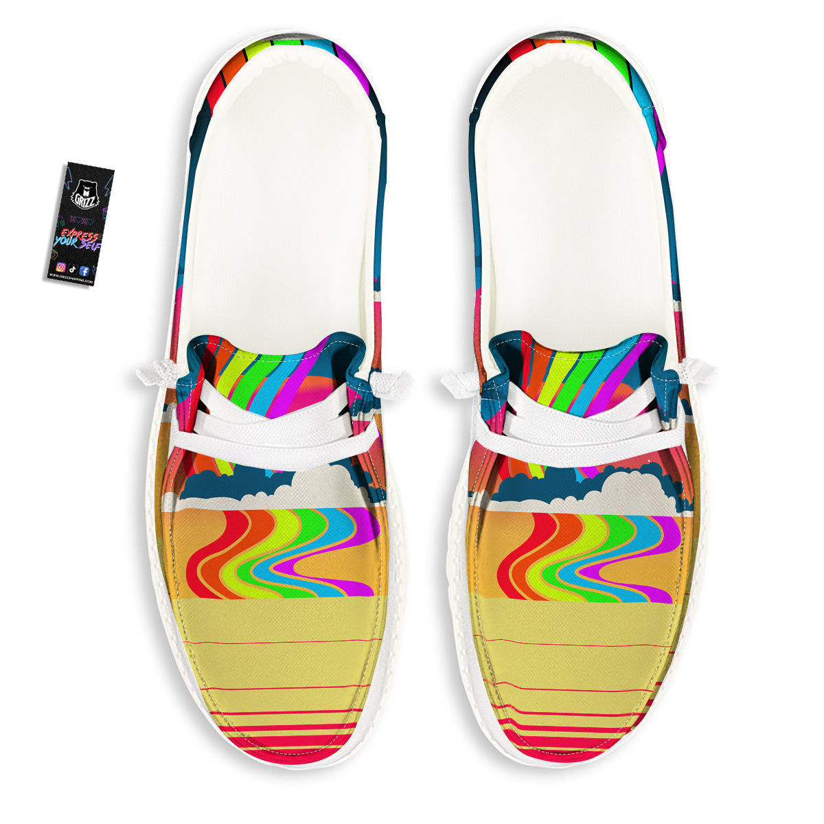 Psychedelic And Gradient Sky Rainbow Print White Loafers-grizzshop