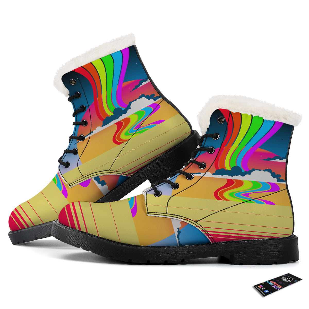 Psychedelic And Gradient Sky Rainbow Print Winter Boots-grizzshop