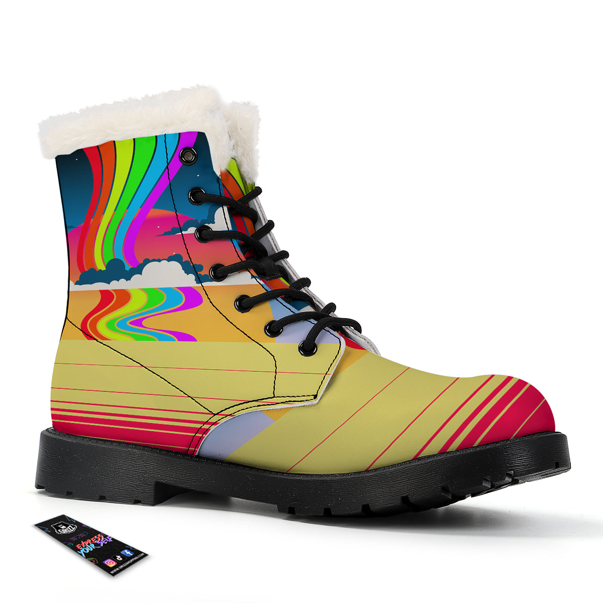Psychedelic And Gradient Sky Rainbow Print Winter Boots-grizzshop