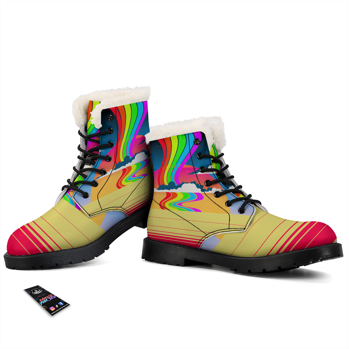 Psychedelic And Gradient Sky Rainbow Print Winter Boots-grizzshop