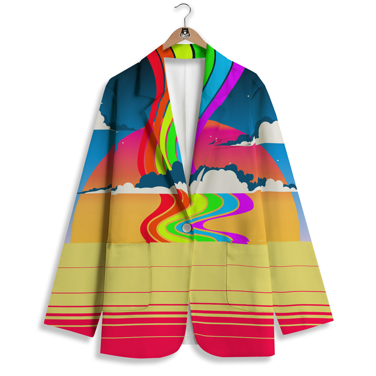 Psychedelic And Gradient Sky Rainbow Print Women's Blazer-grizzshop