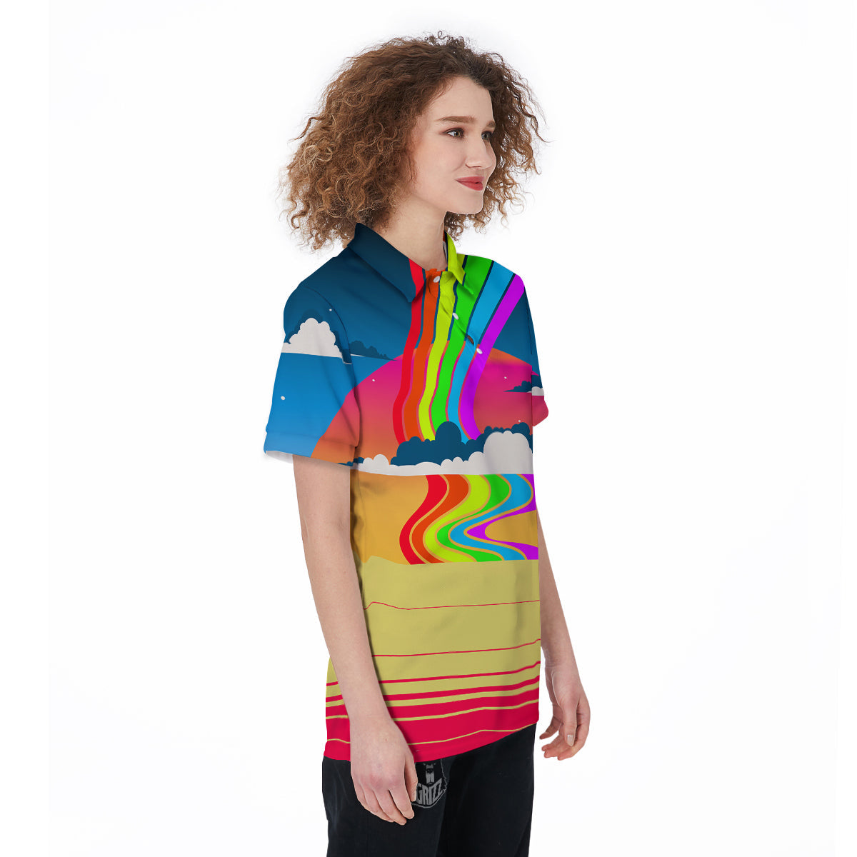 Psychedelic And Gradient Sky Rainbow Print Women's Golf Shirts-grizzshop