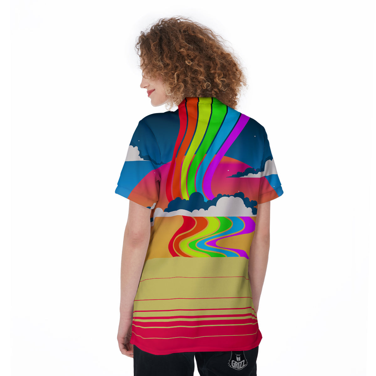 Psychedelic And Gradient Sky Rainbow Print Women's Golf Shirts-grizzshop