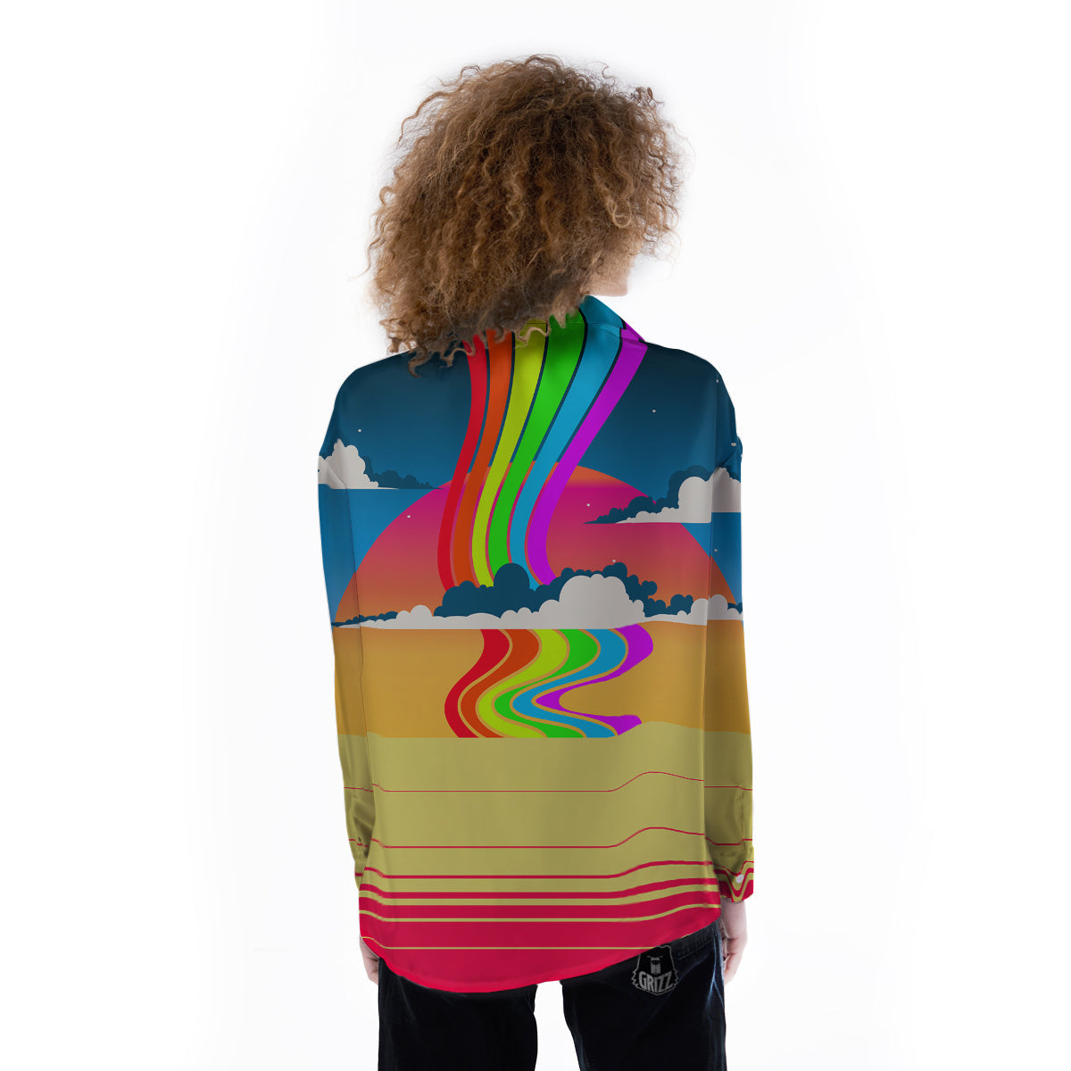 Psychedelic And Gradient Sky Rainbow Print Women's Long Sleeve Shirts-grizzshop