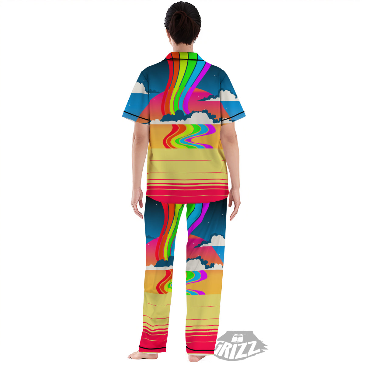 Psychedelic And Gradient Sky Rainbow Print Women's Pajamas Set-grizzshop