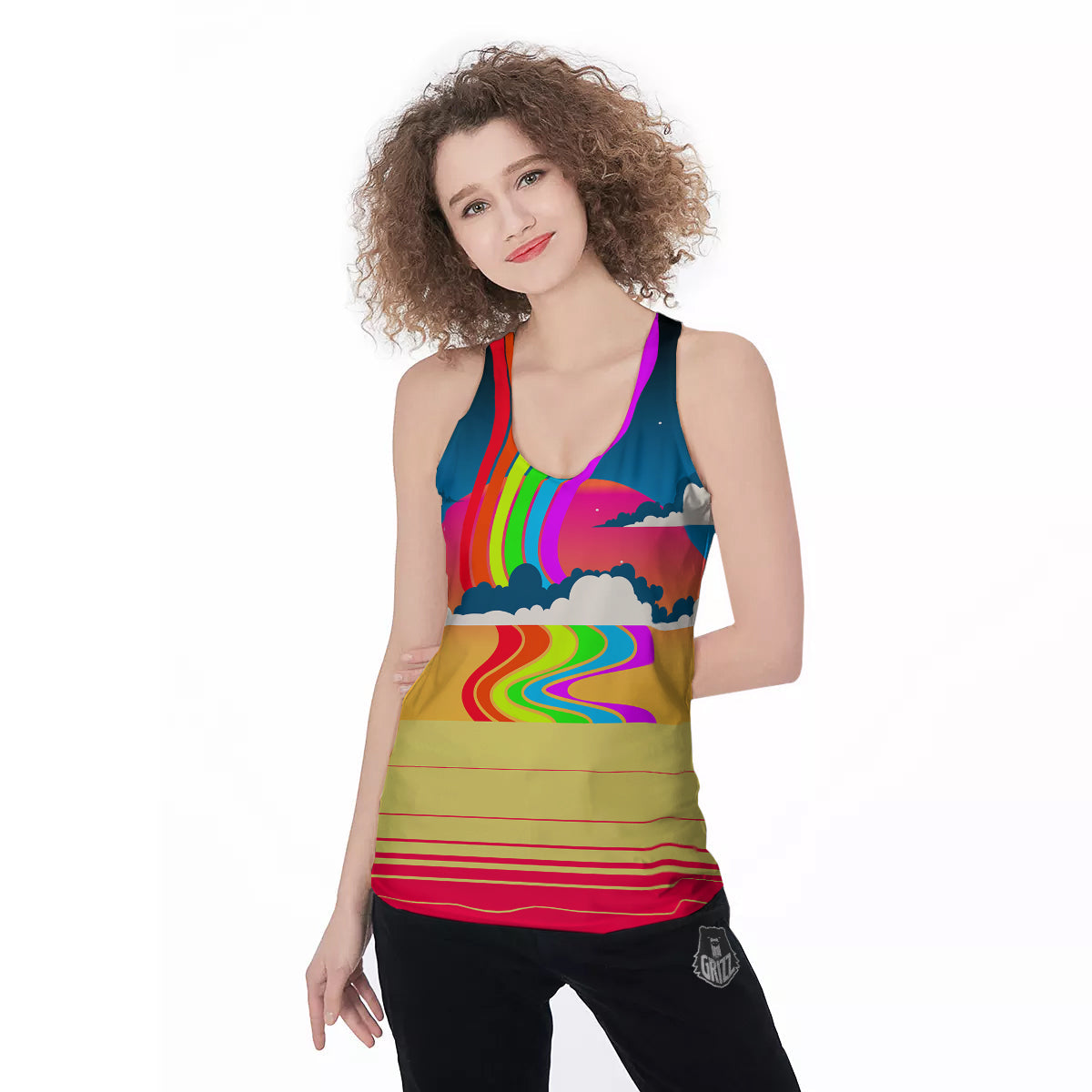 Psychedelic And Gradient Sky Rainbow Print Women's Racerback Tank Top-grizzshop